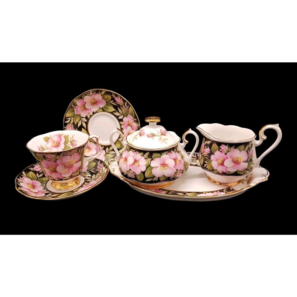 Royal Albert Provincial Flowers Alberta Rose Tea Creamer Sugar Bowl Tray Cup Set